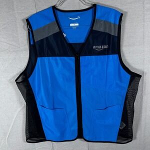 Amazon Vest Mens XL Blue High Visibility Mesh Full Zip Reflective Workwear